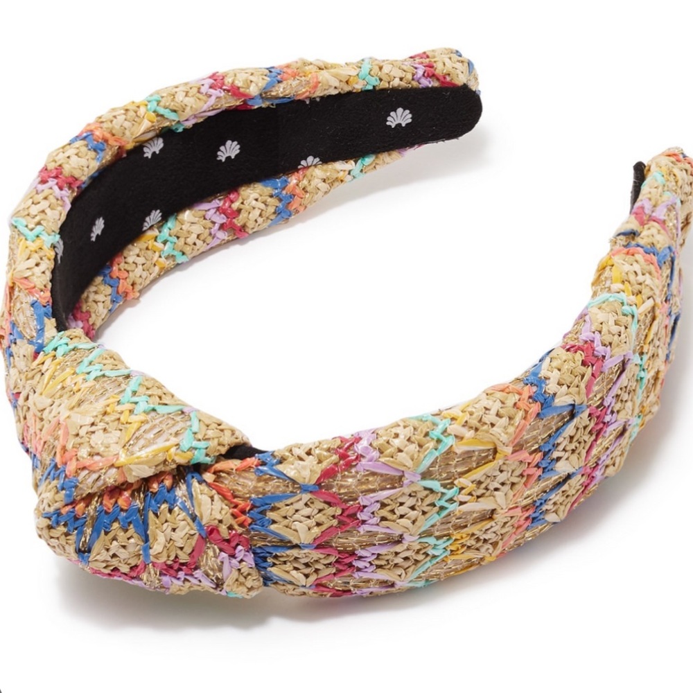 Lele Sadoughi knotted raffia rainbow natural headband NWT